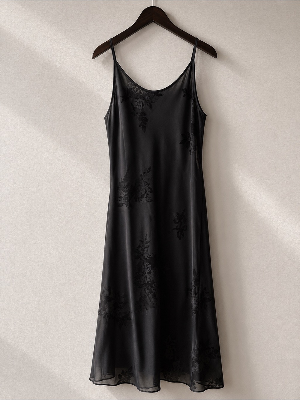 Jones New York Collection Black Satin Floral Flocked Slip Dress - Picture 2 of 4